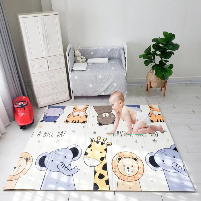 AM ANNA Foldable Baby Play Mat, 200 * 180 * 1.5 CM Extra Large Waterproof Activity Playmats for Babies,Toddlers, Infants, Play & Tummy Time, Foam Baby Mat for Floor,Indoor Outdoor Use (Please Smile)