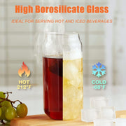 TAPIT Drinking Glasses with Bamboo Lids and Glass Straw, 13.5oz/17oz Beer Can Shaped Glass Cups, Tumbler Cup Ideal For Beer, Tea, Soda, Iced Coffee Include 2 Cleaning Brushes (2pcs,400ml*2)