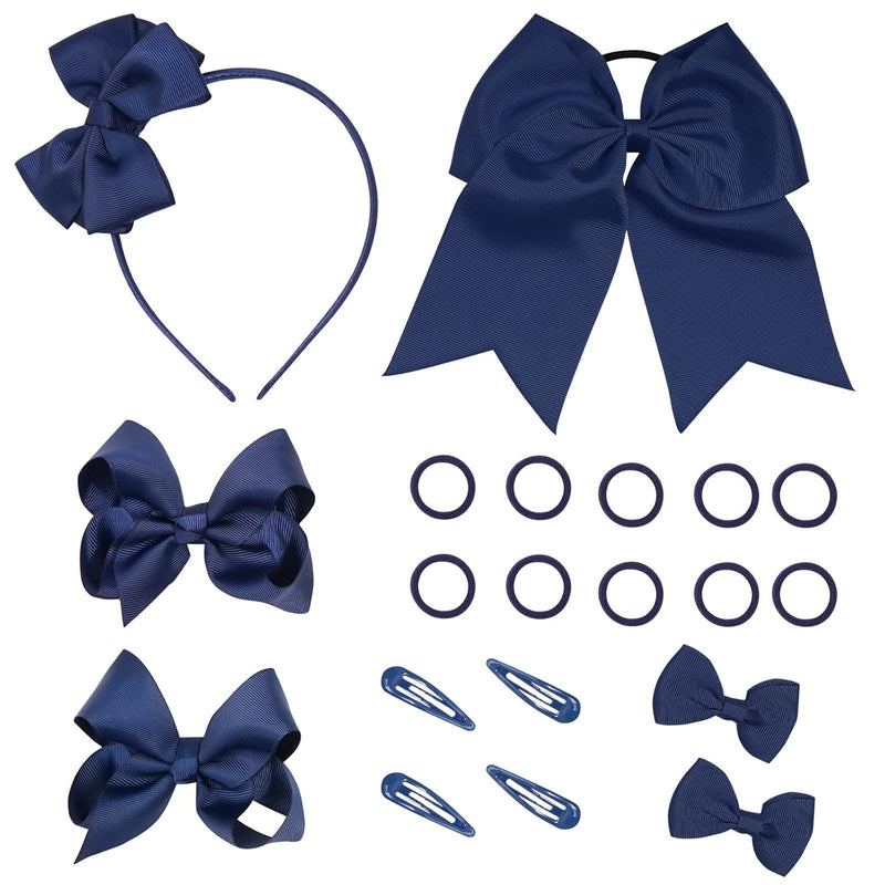 Bekecidi Hair Accessories Set, 20 Pieces Bow Hair Clips, Headband, Hair Tie, Hairpins, Rubber Bands in 5 Colors for Girls Kids (NavyBlue)