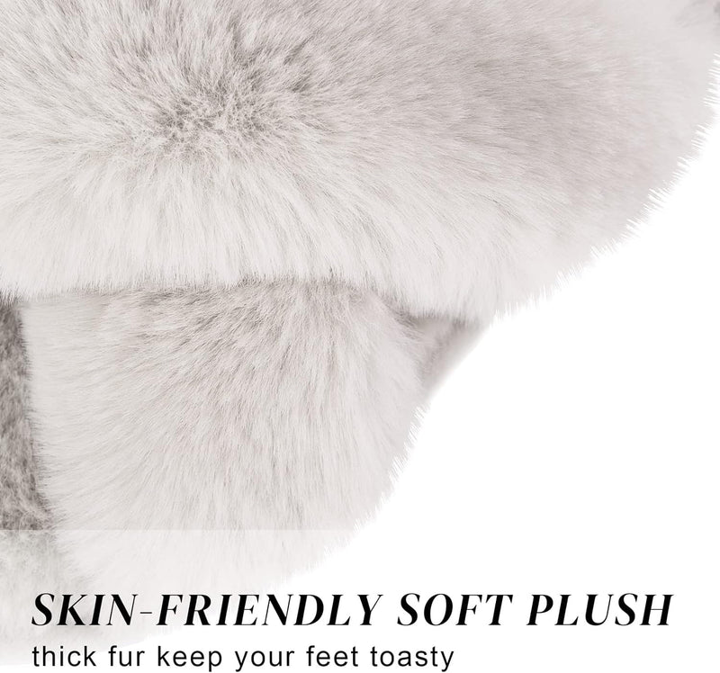 Women's Cross Band Slippers Soft Plush Furry Cozy Open Toe House Shoes Indoor Outdoor Faux Rabbit Fur Warm Comfy Slip On Breathable