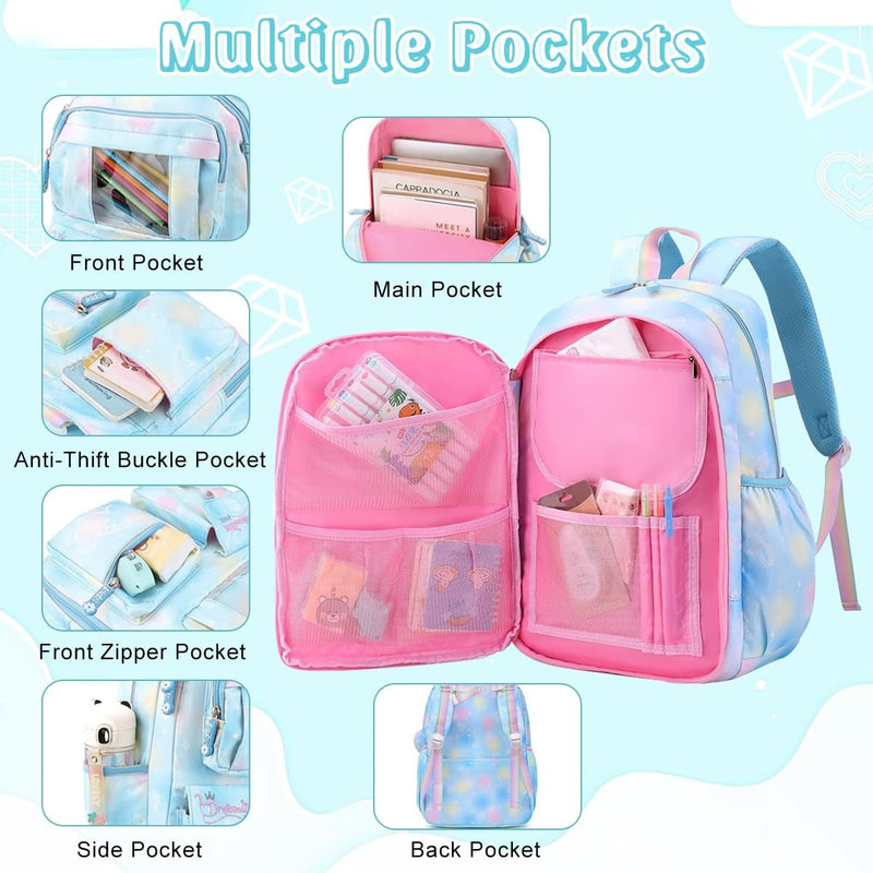 HANNEAÂ® School Backpack for Girls, Cartoon School Backpack for Schoolgirls Large Capacity Girls Backpack for Kids