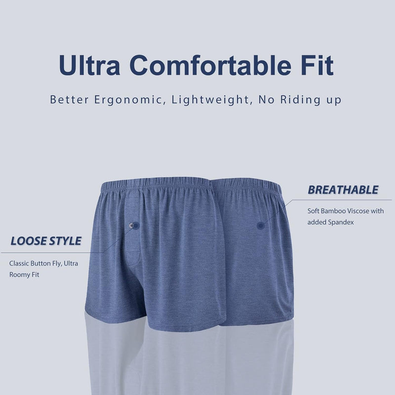 BAMBOO COOL Mens Boxers Short Classic Fit Soft Casual Underwear Loose Comfortable Breathable Boxer Shorts for Men 3 Pack