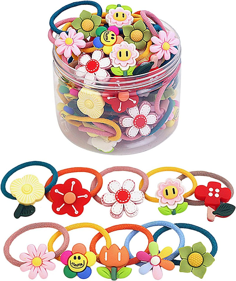 Shining Diva Fashion 20 pcs Combo Elastic Hair Bands Ties Accessories for Kids Baby Girls Women - 20 pc Combo Box of Multicolor Flowers