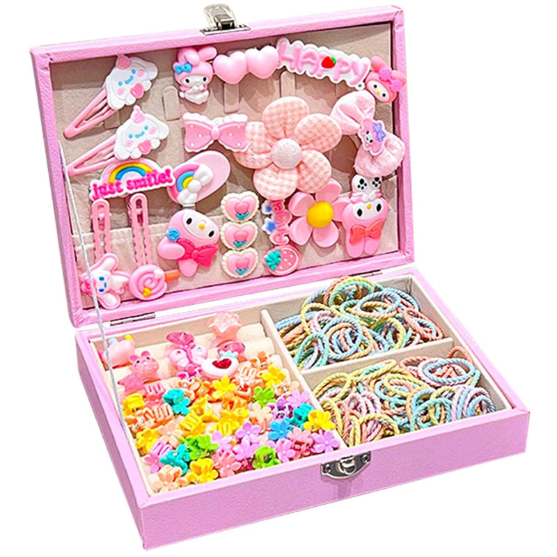 Beauenty Hair Accessories Set, Girls Hair Dress Up Kit with Jewelry Box, Hair Ties, Hair Clips, Princess Dress Up Toys Deluxe Set, Gift Toys for Age 3 4 5 6 7 8 9 10 Girls Kids Toddlers (Pink)
