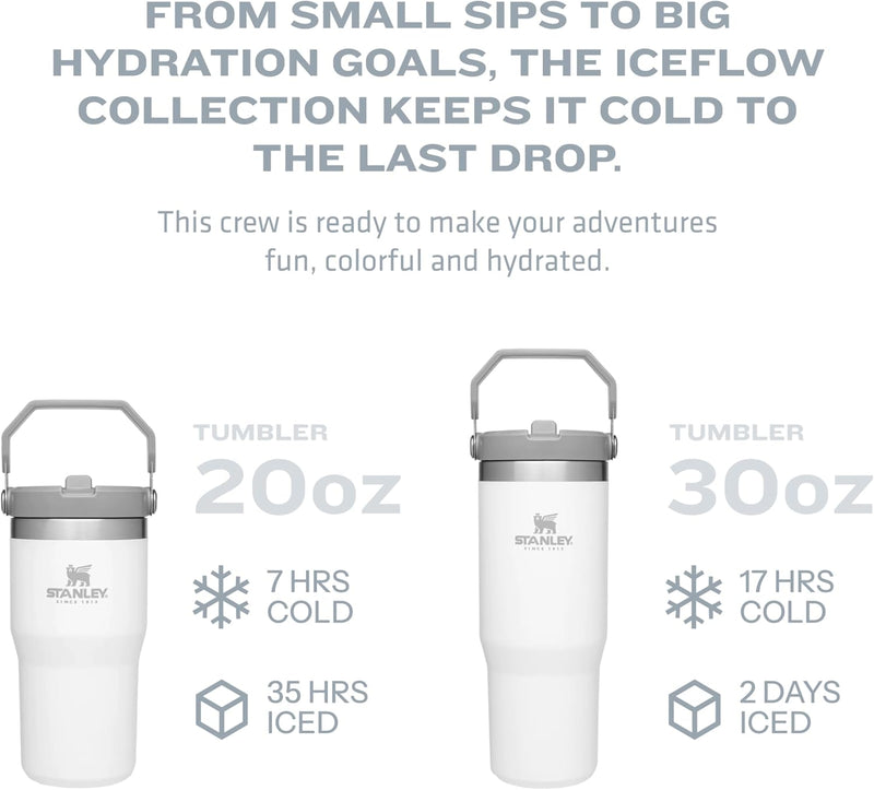 Stanley IceFlow Stainless Steel Tumbler with Straw - Vacuum Insulated Water Bottle for Home, Office or Car - Reusable Cup with Straw Leakproof Flip - Cold for 12 Hours or Iced for 2 Days (Rose Quartz)