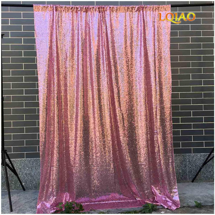 LQIAO 2 Panels Light Gold Sequin Backdrop Glitter Fabric for Wedding Birthday Parties Shimmer Wall-2x8ft