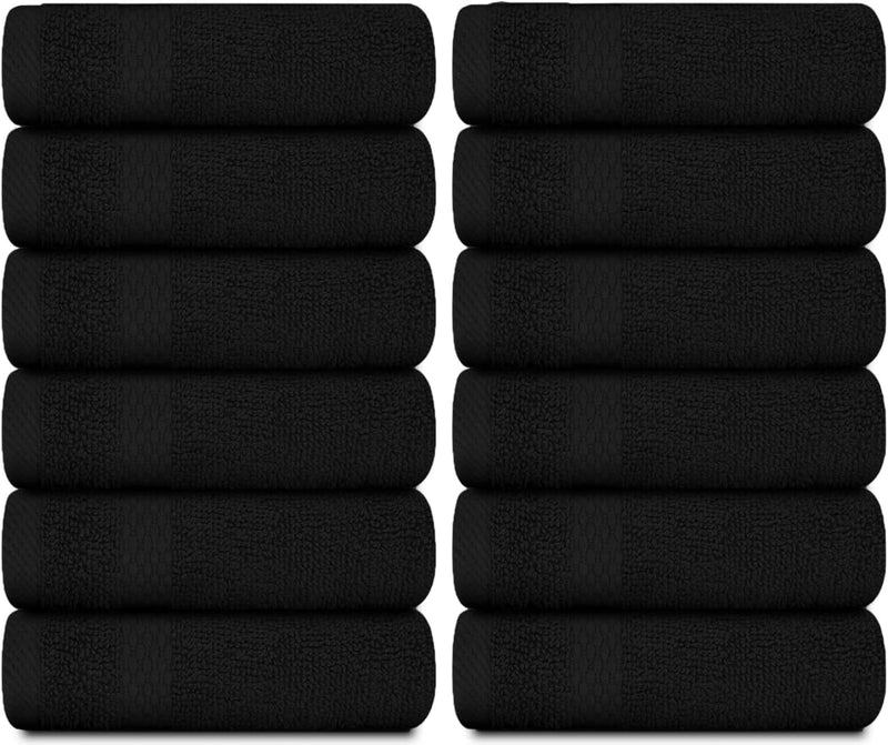 White Classic Luxury Cotton Washcloths - Small Hotel Spa Bathroom Face Towel | 12 Pack |