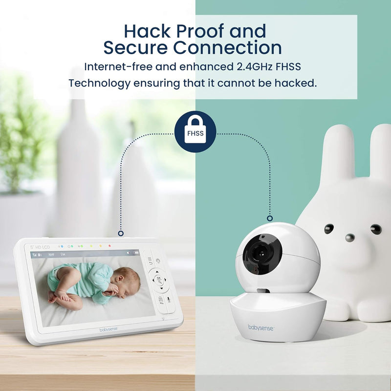 Babysense 5" HD Split-Screen Baby Monitor, Video Baby Monitor with 2 Cameras and Audio, Night Light, 960ft Range, Two-Way Audio, 4X Zoom, Night Vision, 4000mAh Battery