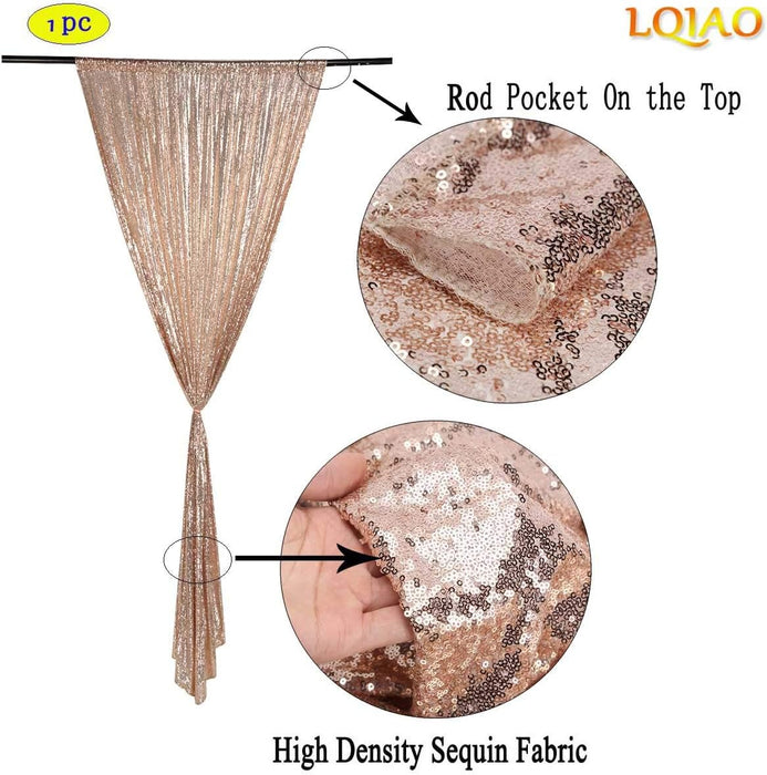 LQIAO 2 Panels Light Gold Sequin Backdrop Glitter Fabric for Wedding Birthday Parties Shimmer Wall-2x8ft