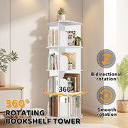 4 Tier Rotating Bookshelf Tower, Spinning Bookshelf, Revolving 360 Bookcase Storage Round Carousel, Vertical Rotate Turning Spiral Corner Organizer, White
