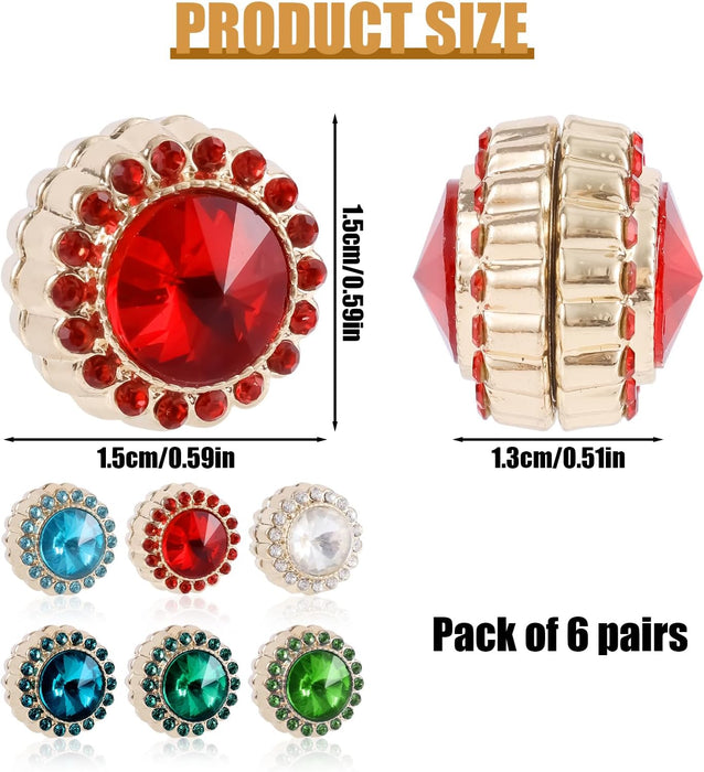 6 Pairs Hijab Magnets, Strong Hijab Pin Magnets 6 Colors Rhinestone Scarf Magnets Hijab Lapel Pins for Women Scarves Niqab Muslim Islamic Hijab (Style 3)