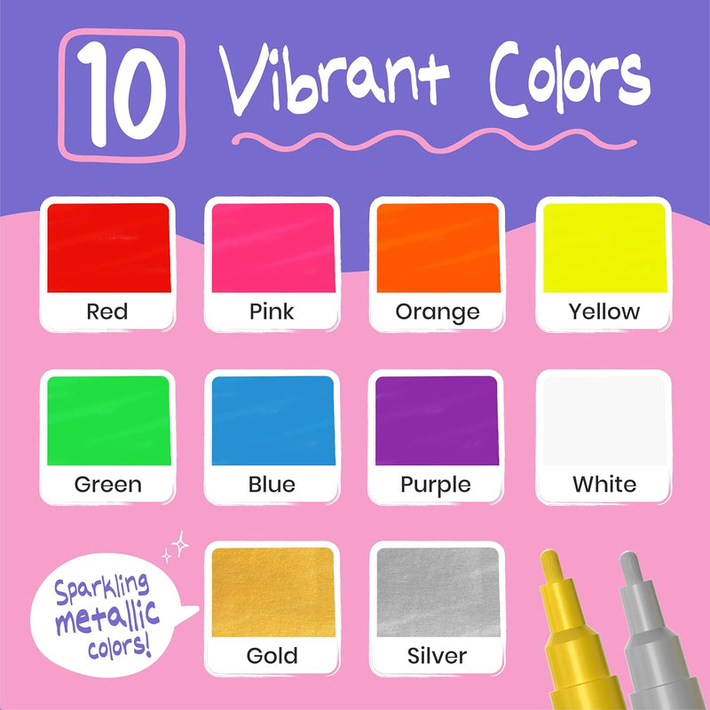 Chalkola Liquid Chalk Markers Erasable (10 Pack) w/Gold & Silver - Washable Paint Chalk Pens for Chalkboard Signs, Blackboard, Car Window, Bistro, Glass, Board - Neon Wet Wipe 6mm Reversible Bold Tip