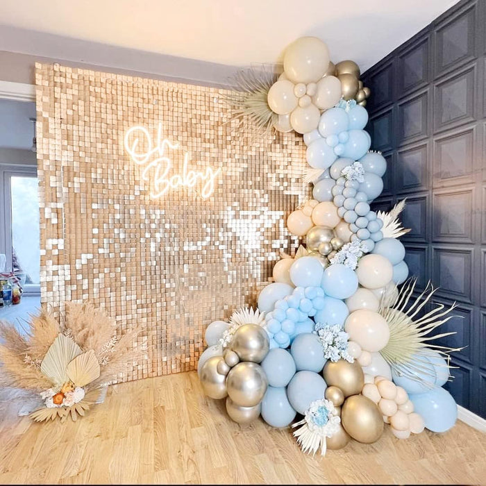 LJIE-House Champagne Shimmer Wall Backdrop Shimmer Panels Sequin Backdrop 36PCS Glitter Party Backdrop for Birthday Wedding Anniversary Engagement Baby Shower & Bachelorette Decorations Party