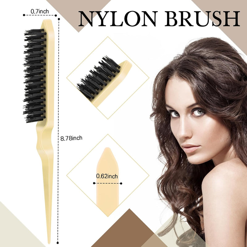 Geiserailie 3 Pcs Slick Back Hair Brush Set Bristle Brush Edge Control Teasing Comb for Women Black Hair(Black)