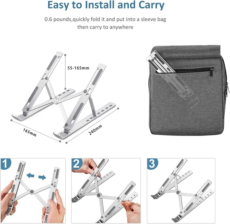 Sulfar Adjustable Laptop Stand Portable Aluminium Laptop Riser & Holder for Desk Foldable Ventilated Cooling Stand for MacBook Pro/Air, HP, Dell, Sony & More (1015.6)