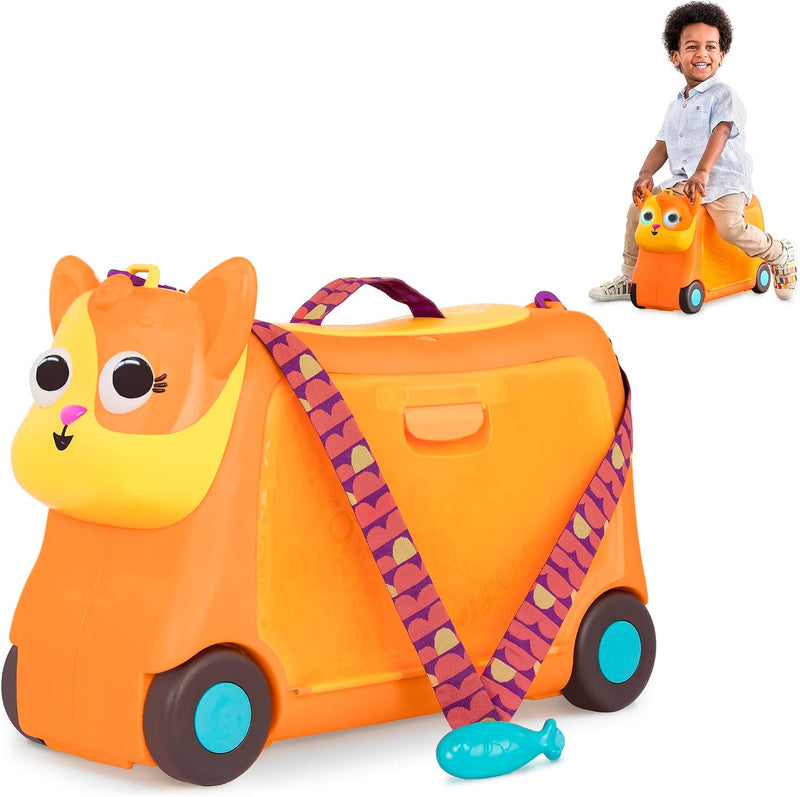 On The Go Woofer Ride-On Suitcase for Kids Rolling Luggage with Storage Space for Travel & Play Fun Animal Design for Toddlers 2+ Years - Large Multi