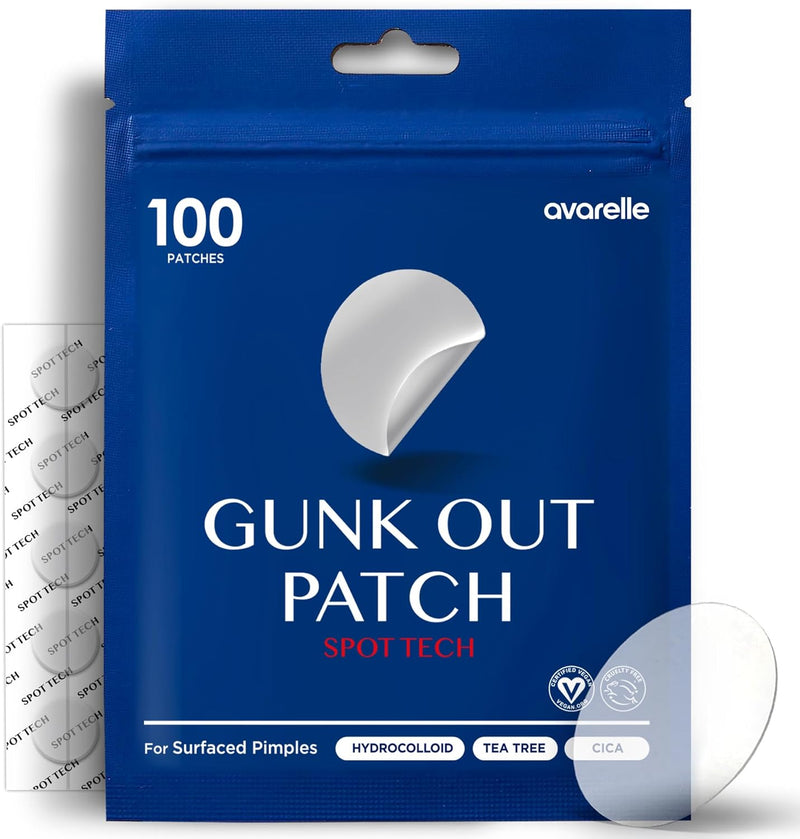 AVARELLE Gunk Out Pimple Patches for Face from Acne Patches For Skin (100 COUNT) | Hydrocolloid Patch FSA HSA Acne Treatment For Face & Hydrocolloid Bandages for Acne & Blemish