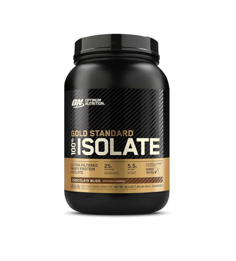 Optimum Nutrition (ON) Gold Standard 100% Isolate, 25 Grams of Protein, Hydrolyzed And Ultra-Filtered Whey Protein Isolate - Chocolate Bliss, 1.64 Lbs, 24 Servings (744 G)