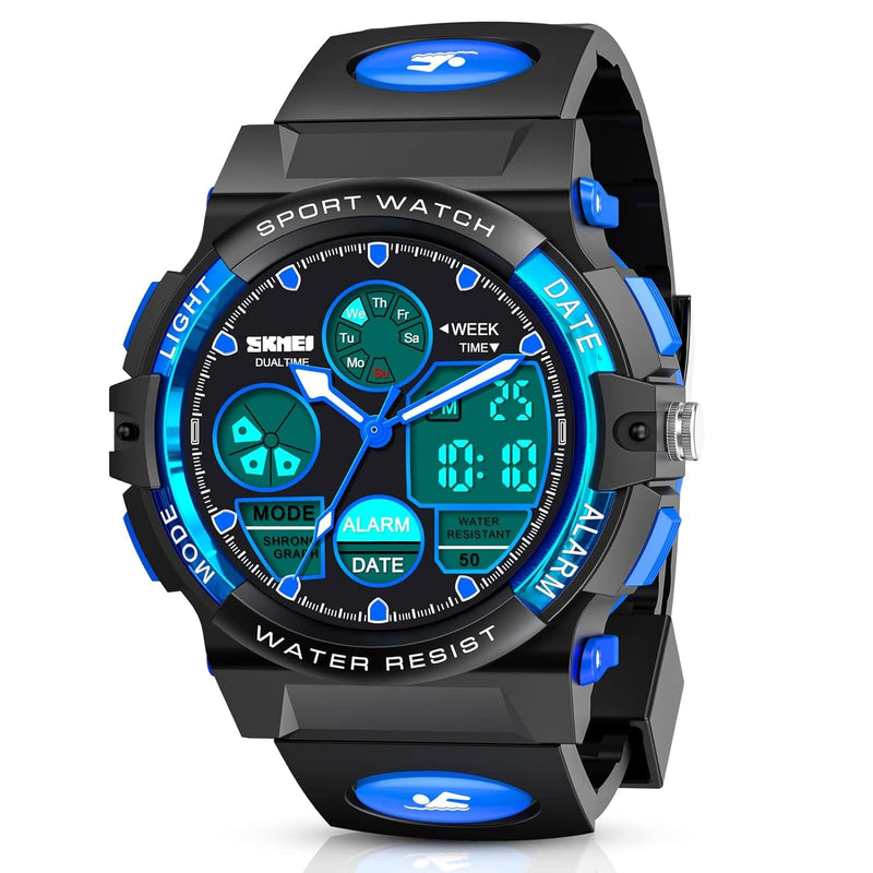 Kids Watch,Unisex Kids Watch for 3-15 Year Old Boys,Digital Sport Outdoor Multifunctional Chronograph LED 50M Waterproof Alarm Calendar Analog Watch for Children with Silicone Band