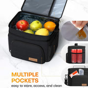 Insulated Lunch Box for Men & Women - Leak-Proof Cooler Lunch Bag with 4 Pockets, Adjustable Strap, Ideal for Work, Picnic, Travel - Medium, Black
