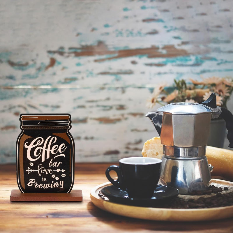 Coffee Bar Decor Sign, Azonee Farmhouse Wood Set for Coffee Stations, Rustic Table Centerpiece, Kitchen Tiered Tray, Home Decor, 5Pcs