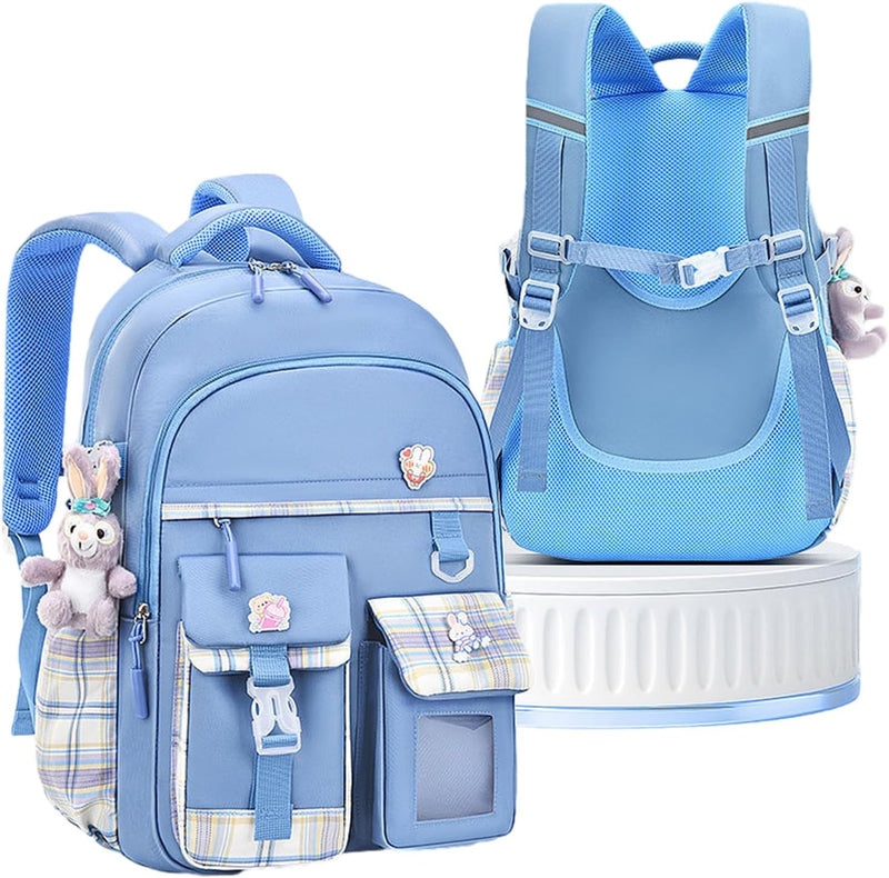 Girls School Bag, School Bag Leisure Backpack School Student Laptop Backpack, Waterproof Backpack,Accessories Plush Pendant for Teens Girls Women Students School Bag - Blue