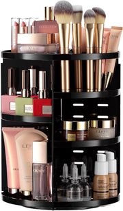 Masirs 360 Rotating Makeup Organizer - Adjustable Shelf Height and Fully Rotatable. The Perfect Cosmetic Organizer for Bedroom Dresser or Vanity Countertop. (Black) - Black