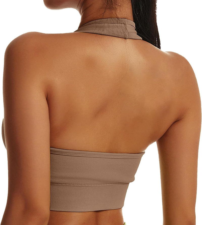 Vertvie Halterneck Sports Bra Backless Fitness Bustier Women's Padded Push Up Bra Without Underwire Sports Bra Top Yoga Bra Medium Support Workout