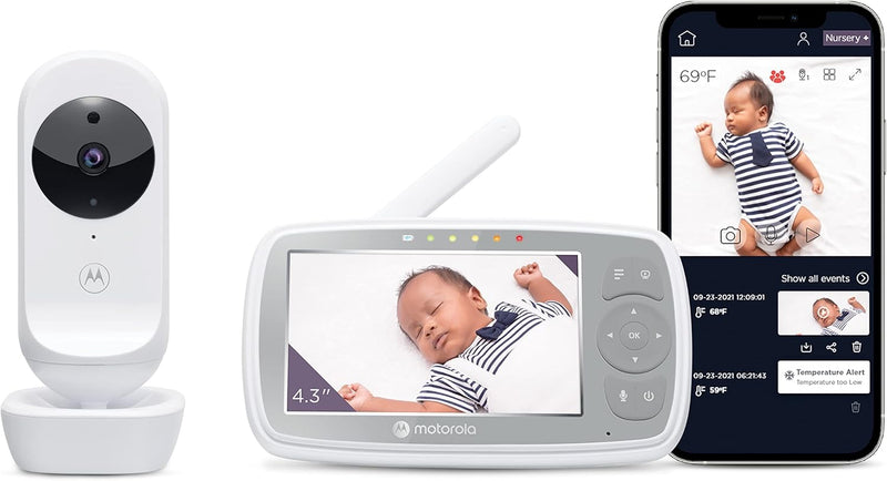 Motorola Nursery Baby Monitor VM44 - WiFi Video Baby Monitor with Camera 4.3" HD Screen - Connects to App, 1000ft Long Range, Two-Way Audio, Remote Pan-Tilt-Zoom, Room Temp, Lullabies, Night Vision