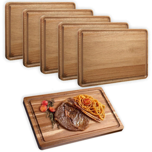 Clarmonde 6Pcs Acacia Wood Cutting & Reversible Charcuterie Board with Juice Groove - 11.8" x 7.9" Durable Eco-Friendly Chopping Board for Meat, Fruits, Vegetables & Cheese (6)
