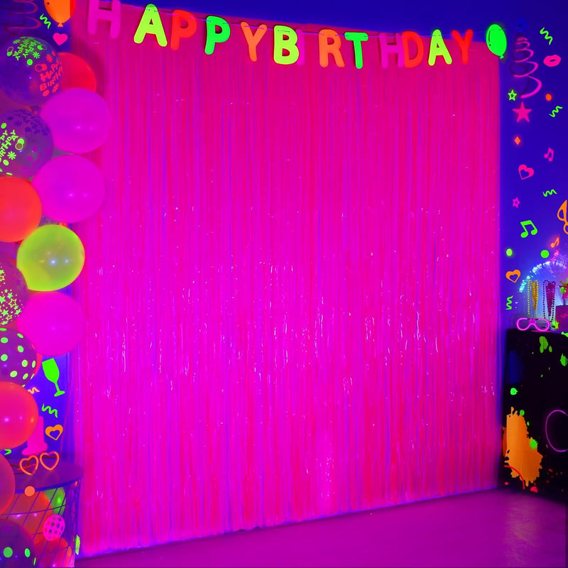 Mega-L Glow in The Dark Party Supplies 2 Pack Neon Halloween Photo Backdrop - large Fuchsia