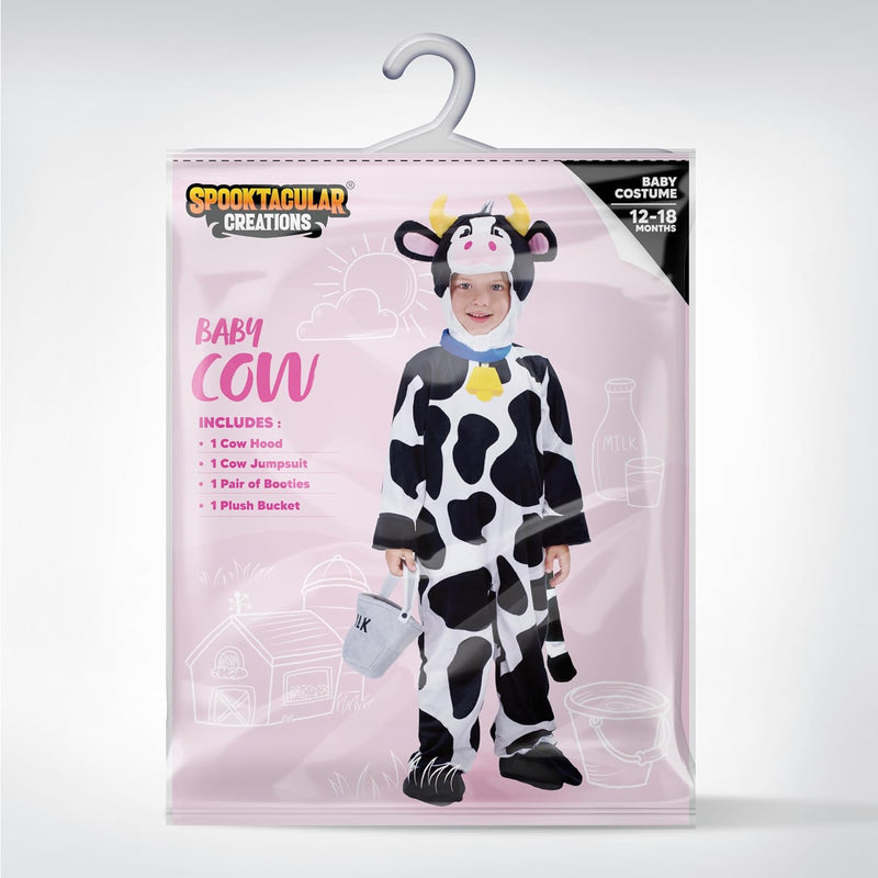 Spooktacular Creations Unisex Baby Cow Costume Jumpsuit Outfit with Milking Bucket for Infant Child Boys and Girls