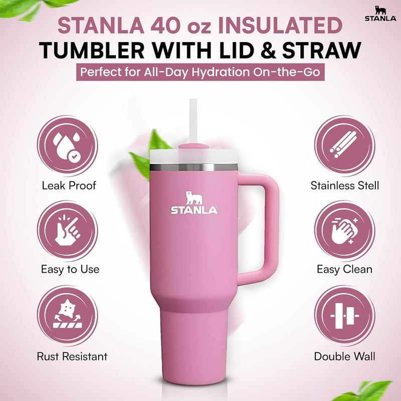STANLA 40 oz Tumbler with Lid and Straw | Travel Mug for Iced Tea & Coffee | 100% Leakproof, Stainless Steel Insulated Tumbler for School,Office & Gym | Cup Holder Friendly Base (Cream)