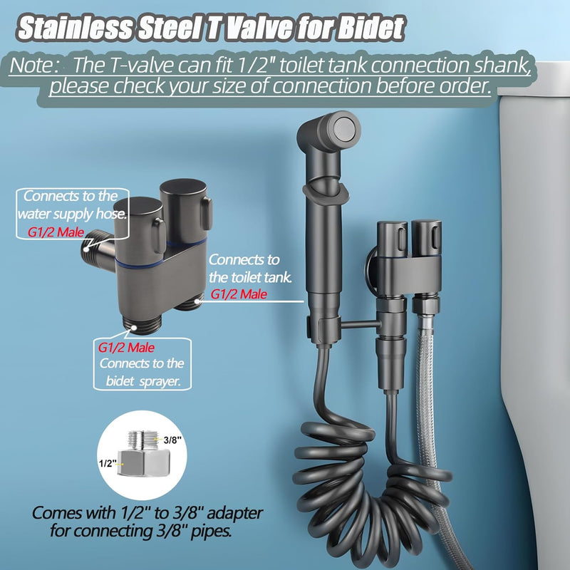 Gloserin Handheld Bidet Sprayer for Toilet,1-In-2-Out Dual Control Valve,Mini Toilet Faucet Sprayer Kit Butt Washer,Hand Shower Bidet Attachment for Washing Machine and Toilet (Black)