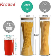 Airtight Glass Storage Canister with Bamboo Lid, Clear Food Storage Container Kitchen Pantry Storage Glass Canisters Jar Set for Flour Cereal Sugar Tea Coffee Beans Snacks Nuts Candy (3 Pack, 2400ml)