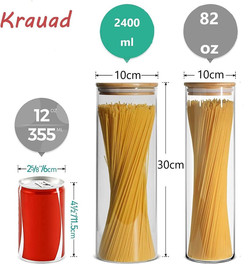 Airtight Glass Storage Canister with Bamboo Lid, Clear Food Storage Container Kitchen Pantry Storage Glass Canisters Jar Set for Flour Cereal Sugar Tea Coffee Beans Snacks Nuts Candy (3 Pack, 2400ml)