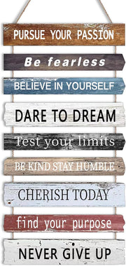 Joyhawk 4 Pieces Home Wall Signs, THIS IS US/TOGETHER/BLESS THIS HOME/FAMILY Wall Decor For Living Room Bedroom, Rustic Wooden Farmhouse Wall Art , 4.7 x 13.8 Inch(Brown) - pursue your passion