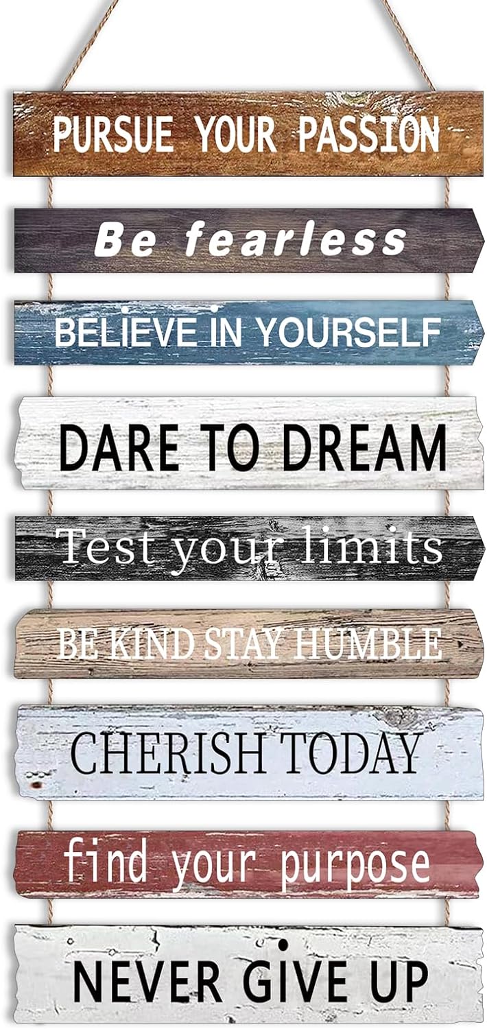 Joyhawk 4 Pieces Home Wall Signs, THIS IS US/TOGETHER/BLESS THIS HOME/FAMILY Wall Decor For Living Room Bedroom, Rustic Wooden Farmhouse Wall Art , 4.7 x 13.8 Inch(Brown) - pursue your passion