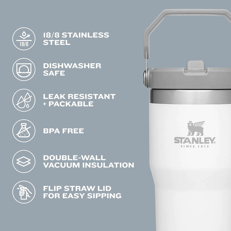 Stanley IceFlow Stainless Steel Tumbler with Straw - Vacuum Insulated Water Bottle for Home, Office or Car - Reusable Cup with Straw Leakproof Flip - Cold for 12 Hours or Iced for 2 Days (Rose Quartz)