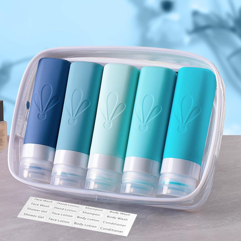 INSFIT Travel Bottles for Toiletries, TSA Approved 90ml Travel Size Containers, BPA Free Leak Proof Squeezable Silicone Tubes for Shampoo Conditioner Lotion Soap with Labels