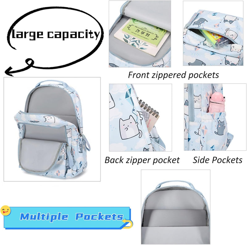 Mfikaryi Cute Cat Casual Daypack Teens Elementary School Backpack Students Bookbag for Girls Boysâ€¦