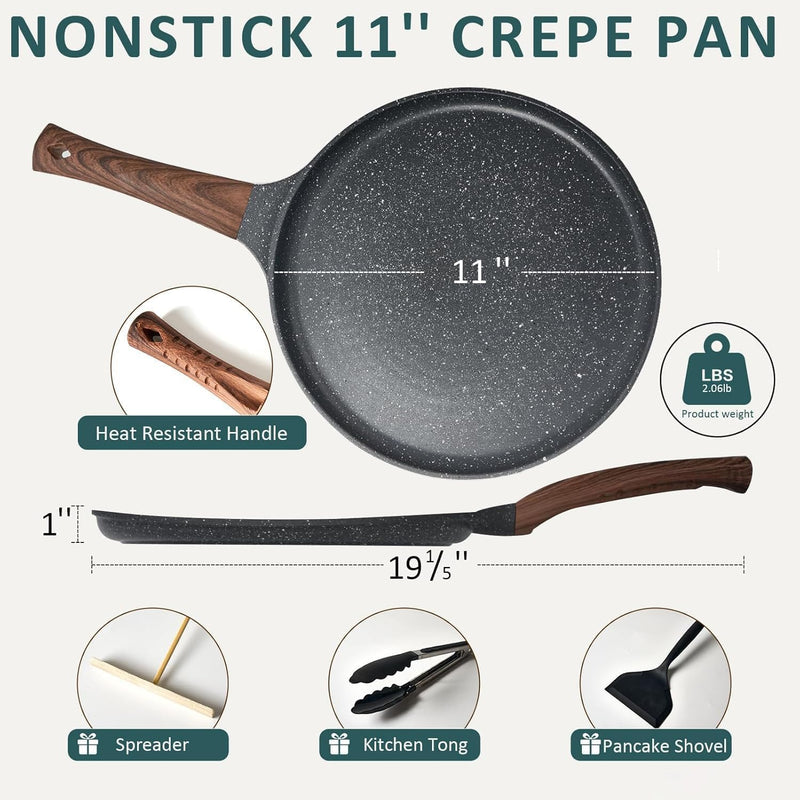 Crepe Pan, Nonstick Ceramic Dosa Tawa Pan for Pancake Omelette Tortilla Frying, Ergonomic Handle, 28 cm, Suitable for All Stoves Home Kitchen Cooking