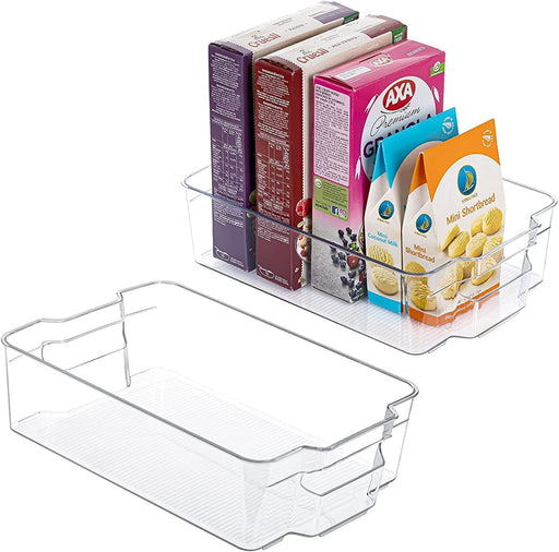 SKY-TOUCH 2PCS Clear Stackable Pantry Organizers and Storage Bins, Plastic Containers Boxes with Handle for Kitchen, Fridge, Shelves Cupboard, Fridge, Kitchen, BPA Free - 2 pieces 2pcs Refrigerator Organizing box
