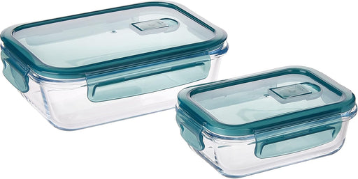 Royalford 2 Pcs Glass Airtight Food Storage Container RF9984 with Lid 1040ml & 370ml, Rectangle, Freezer & Dishwasher Safe