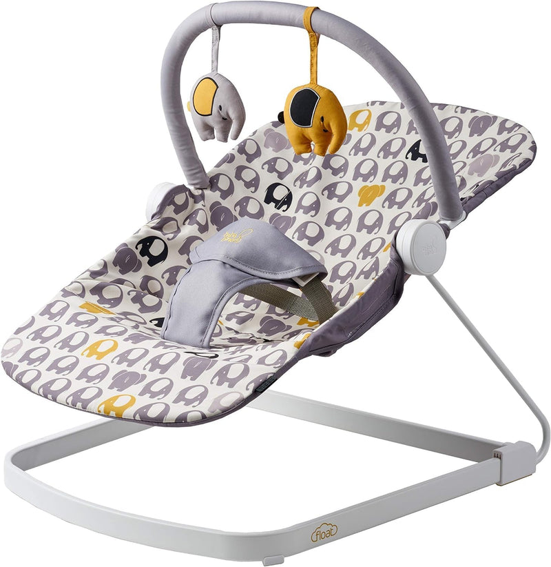 BabaBing! | Float Baby Bouncer | Reclining Baby Rocker with Contemporary Ellie Elephant Print | Portable Baby Seat with Exclusive Soft Toys