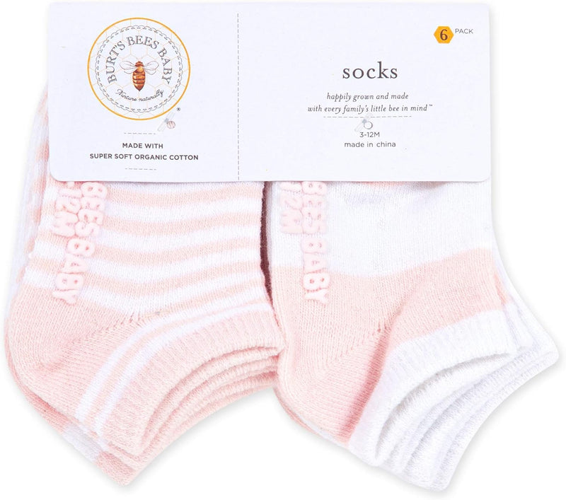 Burt's Bees Baby Unisex Baby, 6-pack Ankle Socks With Non-slip Grips, Made With Organic Cotton