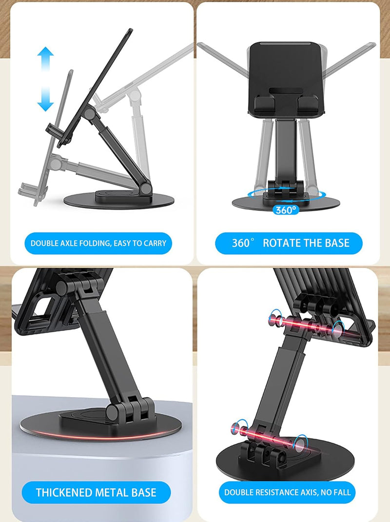 Fitto 360 Rotatable & Foldable Mobile Holder for Flat Surfaces Universal Adjustable Cell Phone Stand, Hands-Free Desk Phone Holder for Office, Kitchen, Bedside, Video Calls & Streaming
