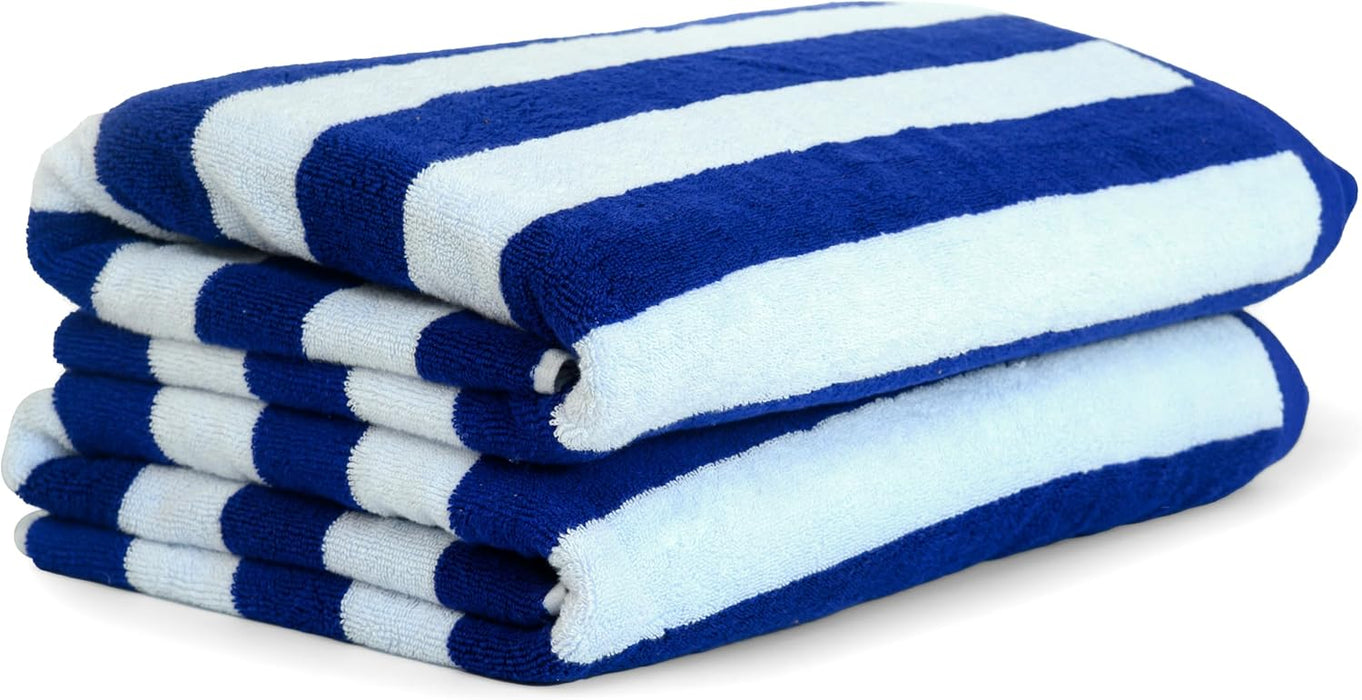 Bliss Casa Oversized Beach Towels (2 Pack, 90x180 cm) - Extra Large 100% Cotton Summer Pool Cabana Stripe Highly Absorbent & Soft Towel (Beach Towel - 2PC, Blue)