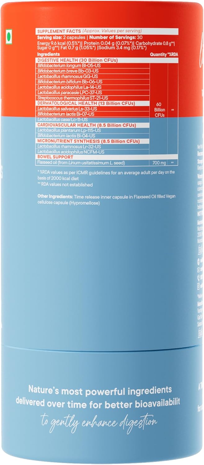 Slow,Gut Health,20 Billion Cfu Probiotic & Prebiotic In Vegan Omega 3 Oil,Gut, Digestive Balance, Improve Nutrient Absorption & Maintain Intestinal Integrity (60 Capsules)