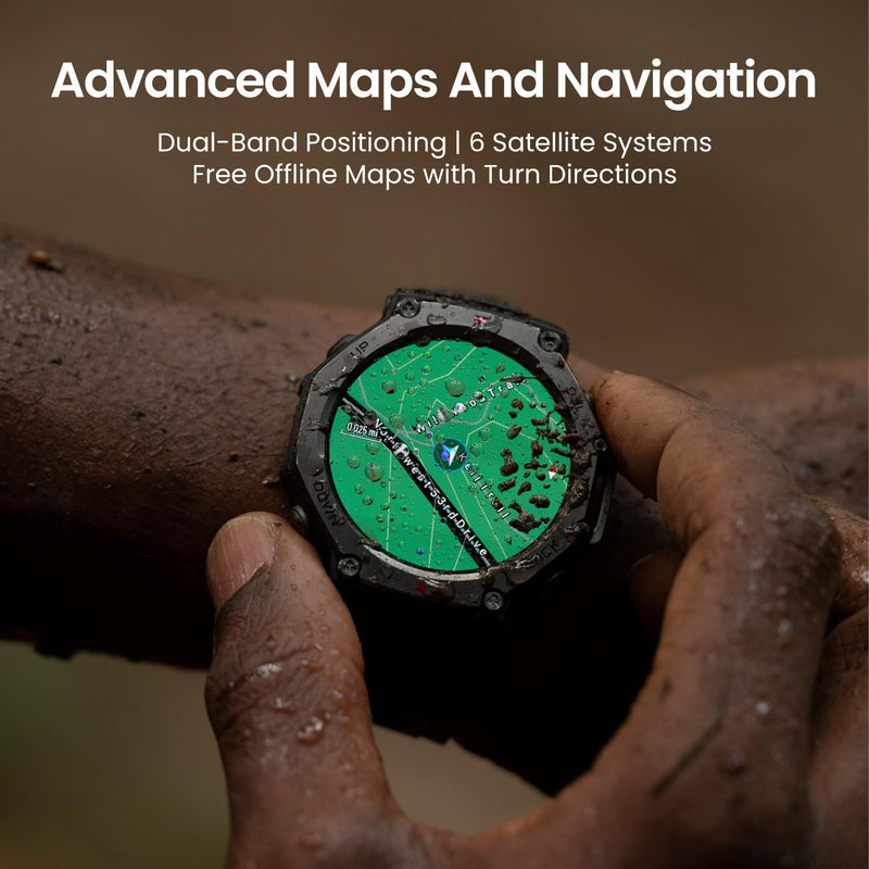 Amazfit T-Rex 3 Rugged/Military Smart Watch 48mm, 27 Day Battery, GPS (with Privacy), Offline Maps, 328 Feet Water-Resistant, 170 Fitness/Sport Modes, AI, Voice Control, for Android or iPhone